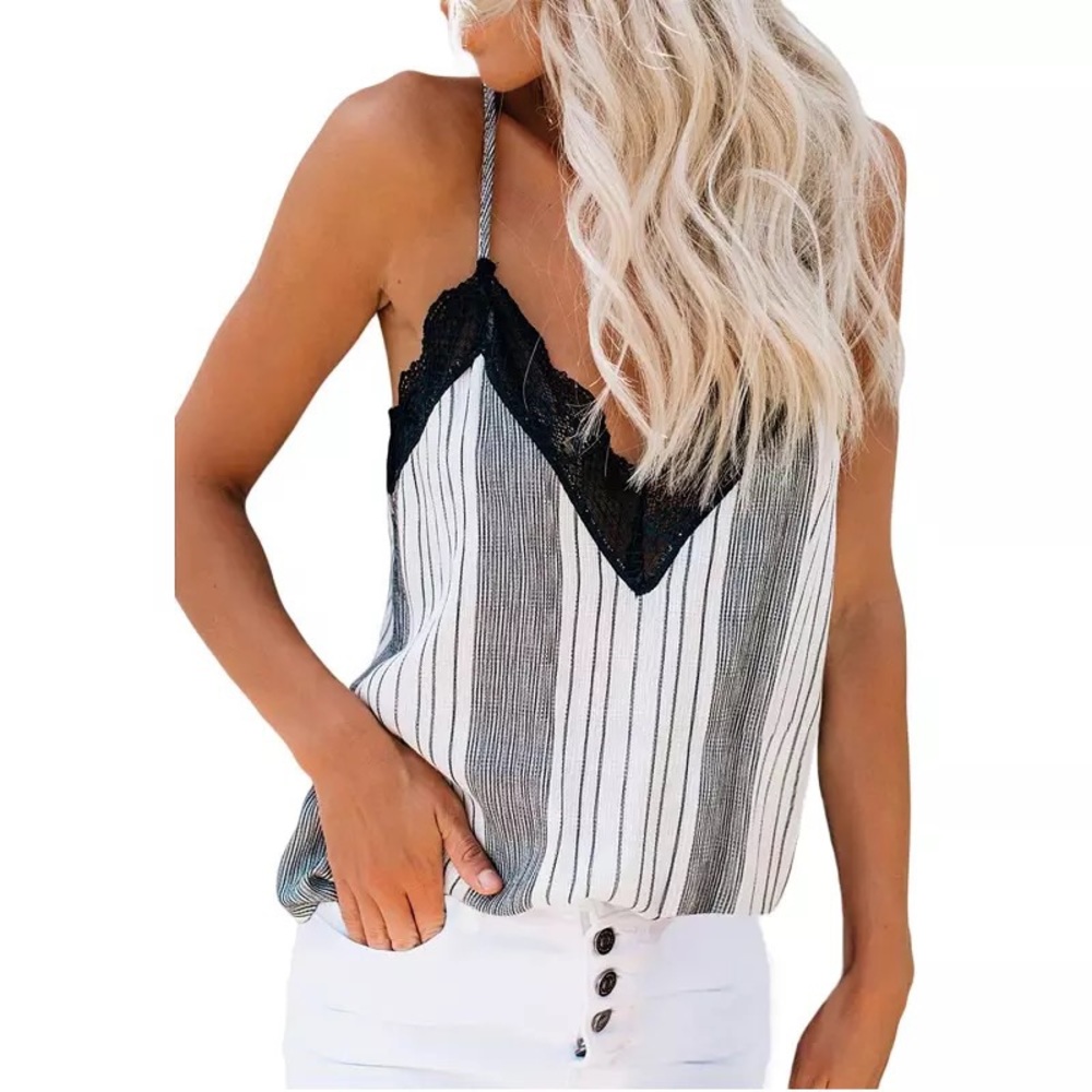 SUMMER CAMISOLE TOP WITH LACE DETAIL - W/GREY